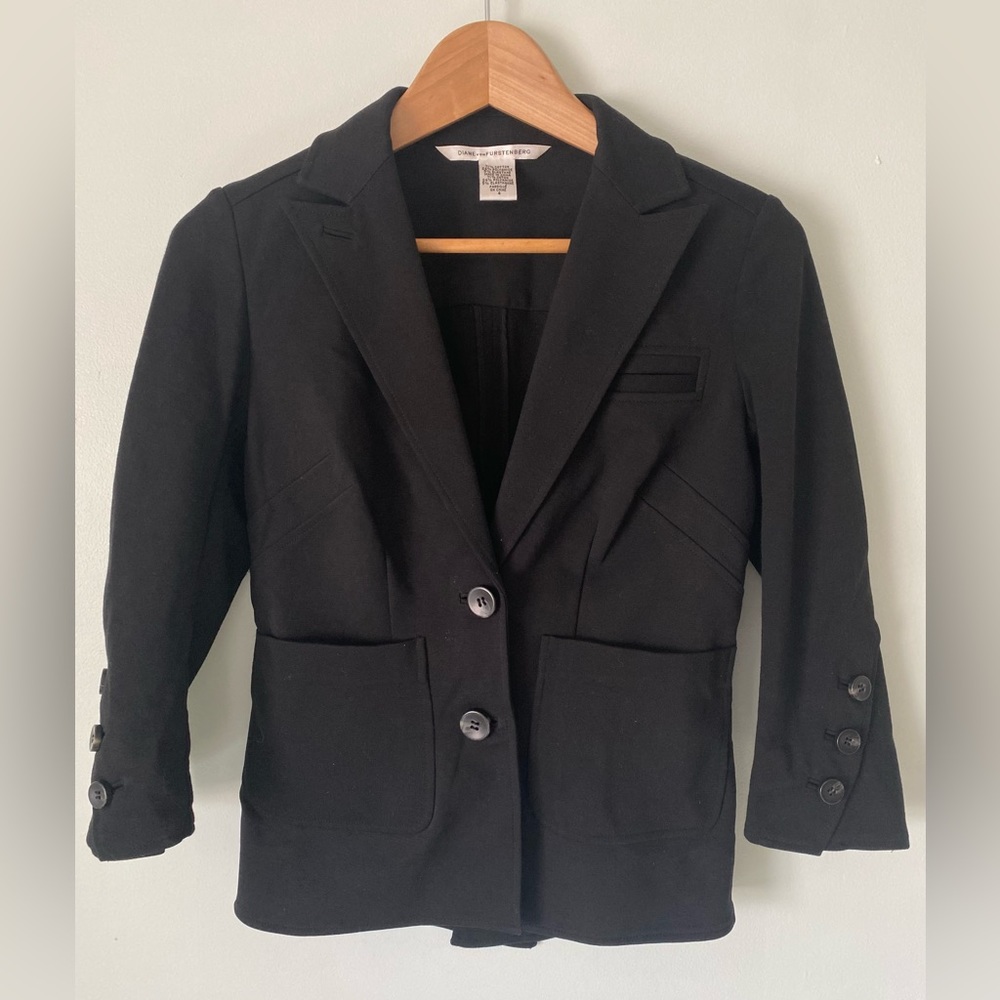 Diane von Furstenberg Teddy Blazer Black Size 4 Cotton Career Professional Work